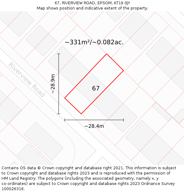 67, RIVERVIEW ROAD, EPSOM, KT19 0JY: Plot and title map