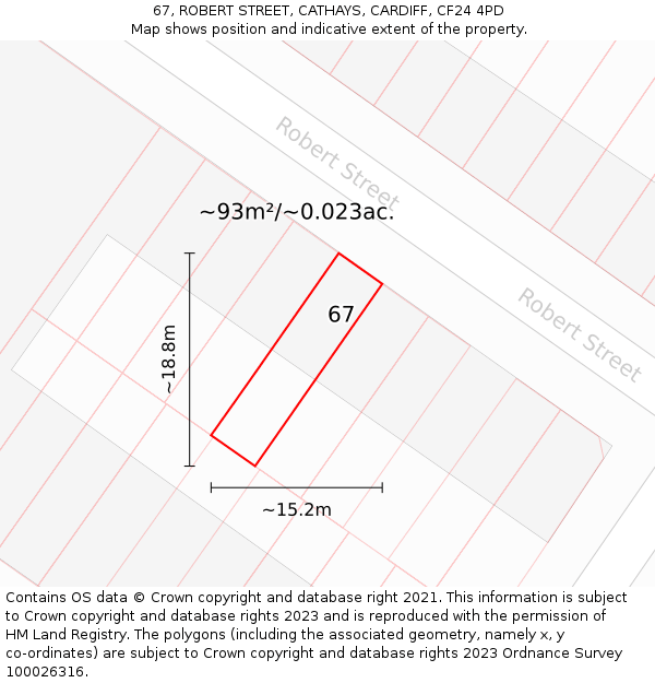 67, ROBERT STREET, CATHAYS, CARDIFF, CF24 4PD: Plot and title map
