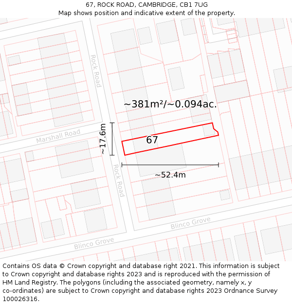 67, ROCK ROAD, CAMBRIDGE, CB1 7UG: Plot and title map