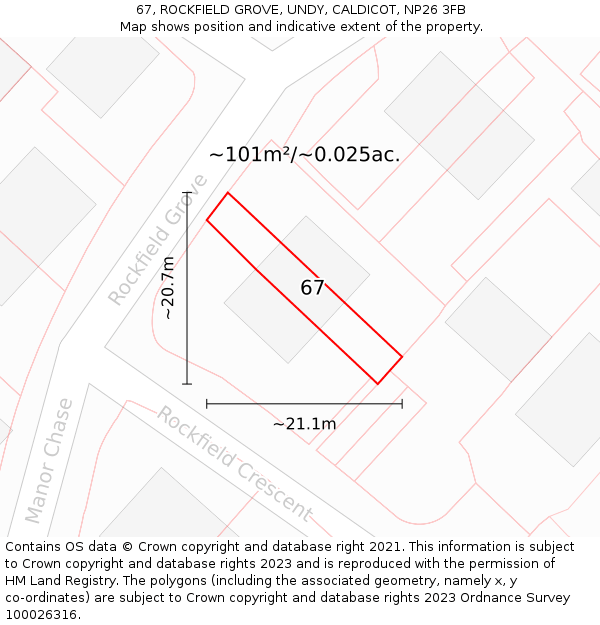 67, ROCKFIELD GROVE, UNDY, CALDICOT, NP26 3FB: Plot and title map