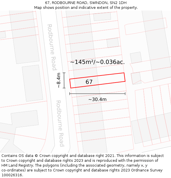 67, RODBOURNE ROAD, SWINDON, SN2 1DH: Plot and title map