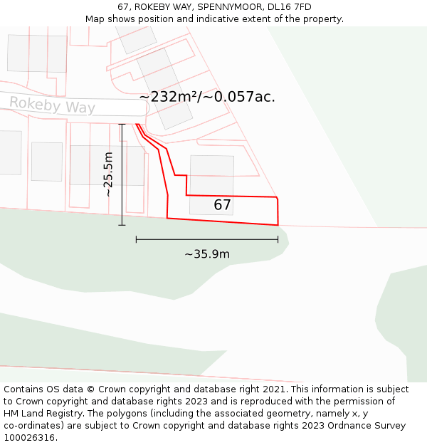 67, ROKEBY WAY, SPENNYMOOR, DL16 7FD: Plot and title map