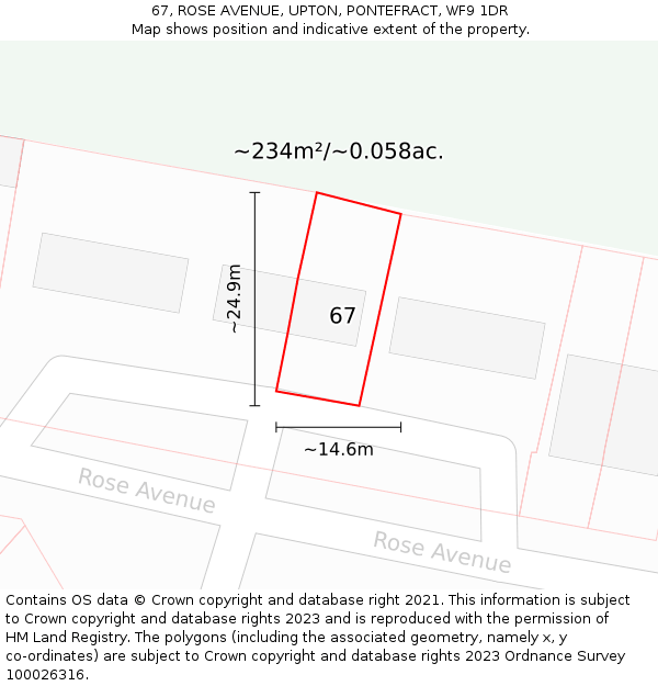 67, ROSE AVENUE, UPTON, PONTEFRACT, WF9 1DR: Plot and title map