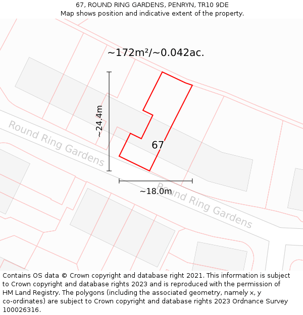 67, ROUND RING GARDENS, PENRYN, TR10 9DE: Plot and title map