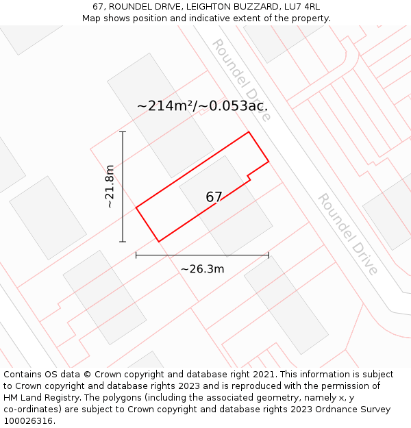 67, ROUNDEL DRIVE, LEIGHTON BUZZARD, LU7 4RL: Plot and title map
