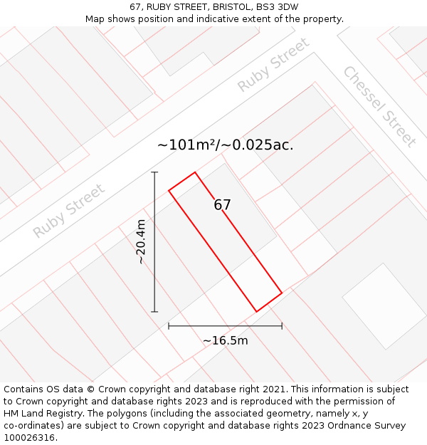 67, RUBY STREET, BRISTOL, BS3 3DW: Plot and title map
