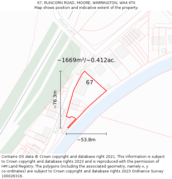 67, RUNCORN ROAD, MOORE, WARRINGTON, WA4 6TX: Plot and title map