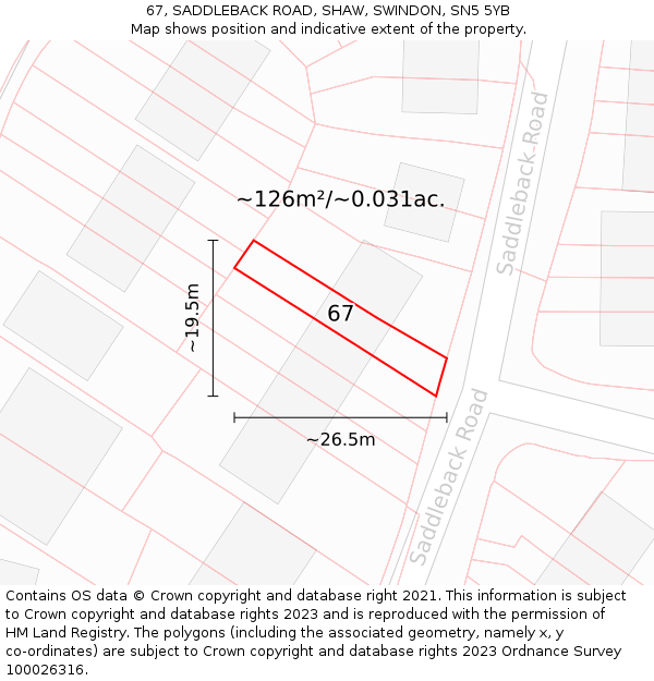 67, SADDLEBACK ROAD, SHAW, SWINDON, SN5 5YB: Plot and title map