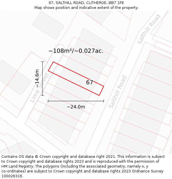 67, SALTHILL ROAD, CLITHEROE, BB7 1PE: Plot and title map