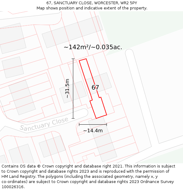 67, SANCTUARY CLOSE, WORCESTER, WR2 5PY: Plot and title map