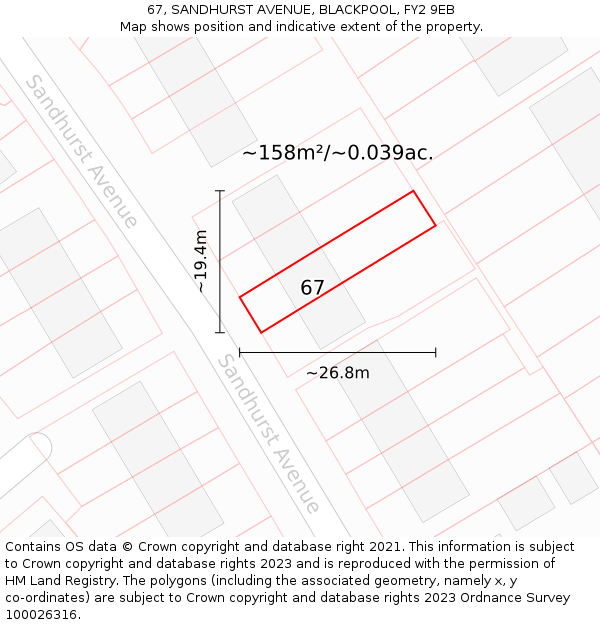 67, SANDHURST AVENUE, BLACKPOOL, FY2 9EB: Plot and title map