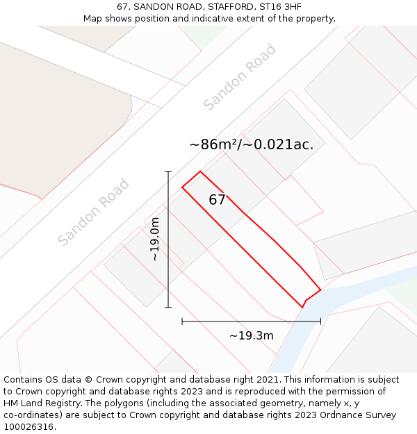 67, SANDON ROAD, STAFFORD, ST16 3HF: Plot and title map