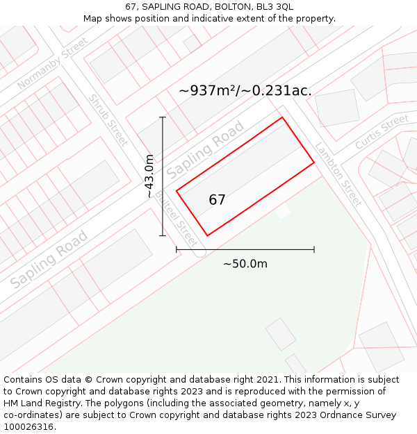 67, SAPLING ROAD, BOLTON, BL3 3QL: Plot and title map