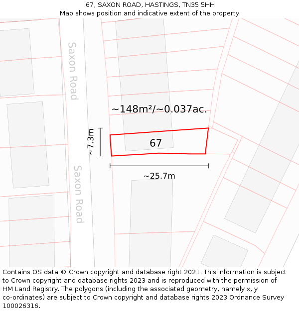 67, SAXON ROAD, HASTINGS, TN35 5HH: Plot and title map