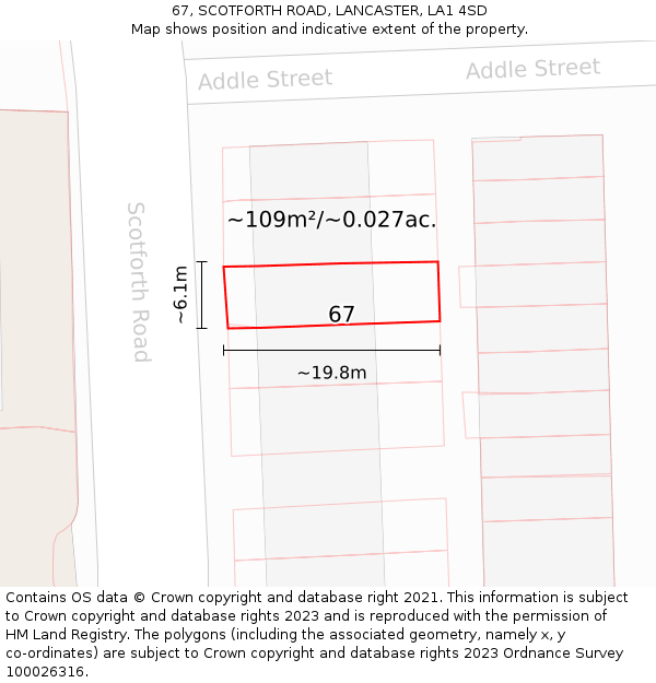 67, SCOTFORTH ROAD, LANCASTER, LA1 4SD: Plot and title map