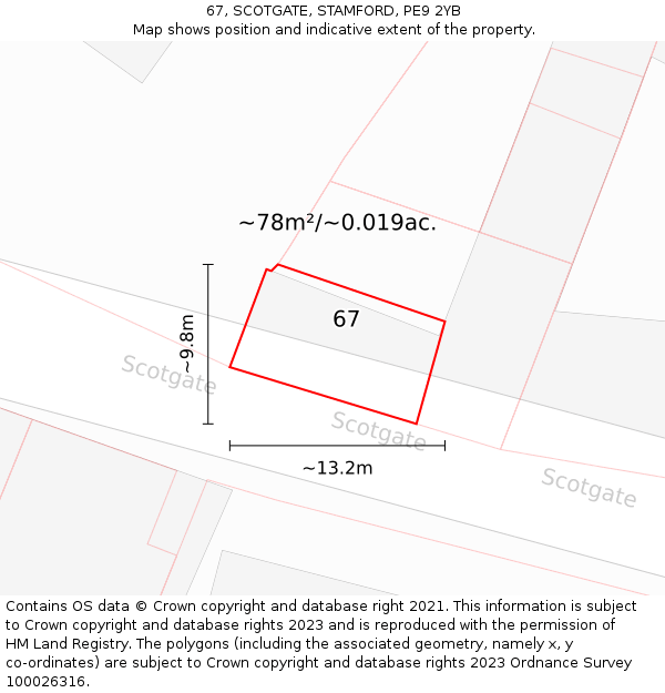 67, SCOTGATE, STAMFORD, PE9 2YB: Plot and title map