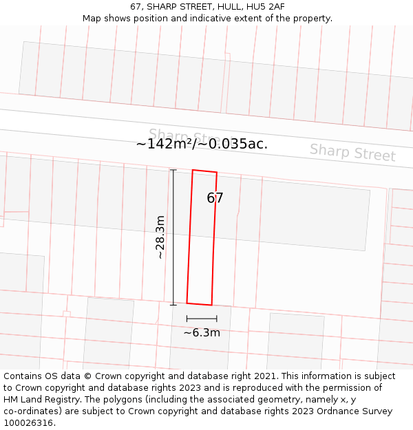 67, SHARP STREET, HULL, HU5 2AF: Plot and title map
