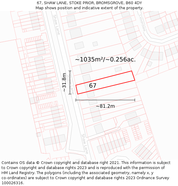 67, SHAW LANE, STOKE PRIOR, BROMSGROVE, B60 4DY: Plot and title map