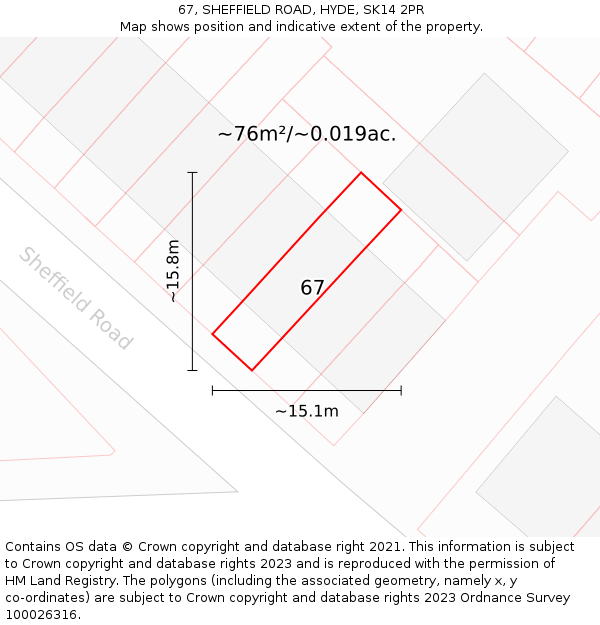 67, SHEFFIELD ROAD, HYDE, SK14 2PR: Plot and title map