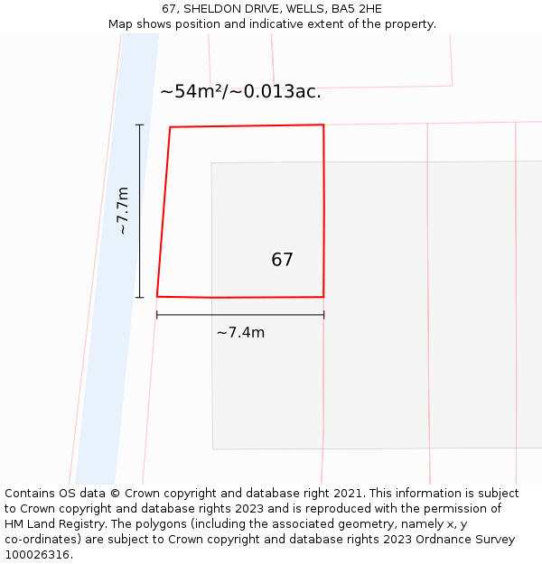67, SHELDON DRIVE, WELLS, BA5 2HE: Plot and title map