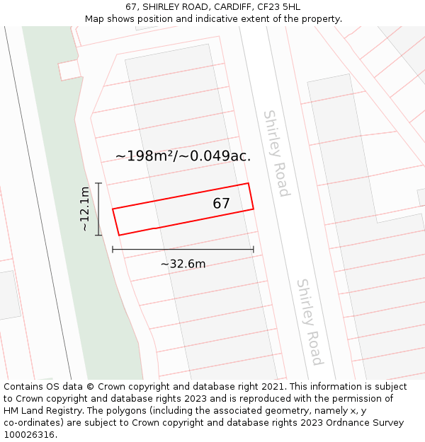 67, SHIRLEY ROAD, CARDIFF, CF23 5HL: Plot and title map