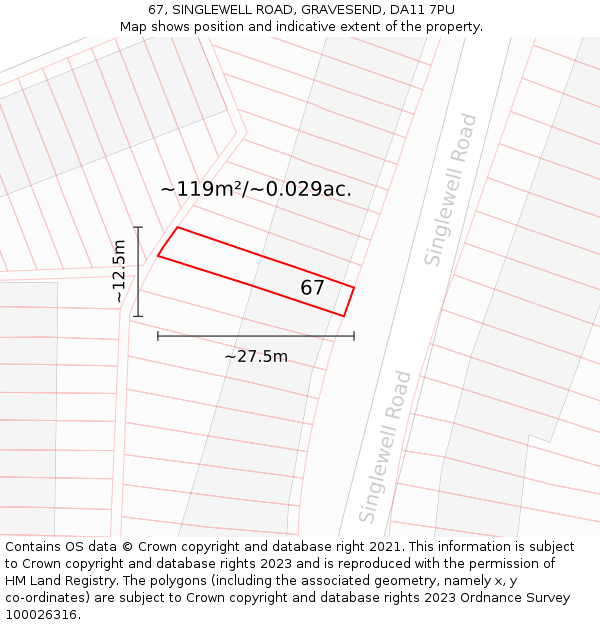 67, SINGLEWELL ROAD, GRAVESEND, DA11 7PU: Plot and title map