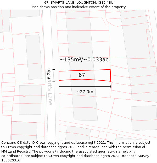 67, SMARTS LANE, LOUGHTON, IG10 4BU: Plot and title map