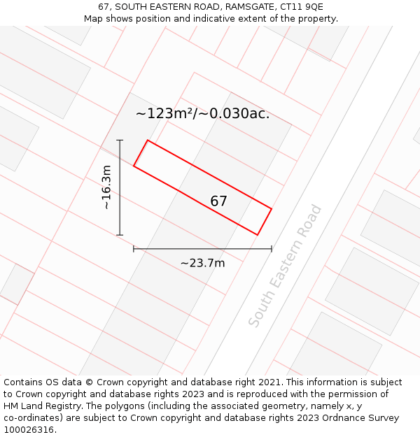 67, SOUTH EASTERN ROAD, RAMSGATE, CT11 9QE: Plot and title map