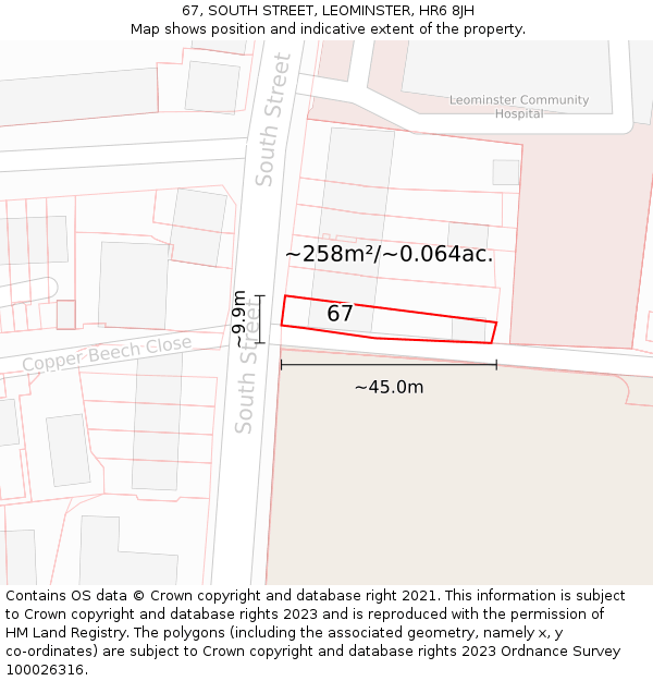 67, SOUTH STREET, LEOMINSTER, HR6 8JH: Plot and title map