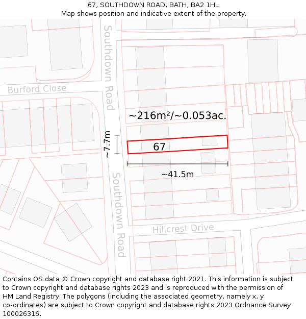 67, SOUTHDOWN ROAD, BATH, BA2 1HL: Plot and title map