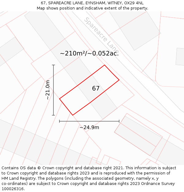 67, SPAREACRE LANE, EYNSHAM, WITNEY, OX29 4NL: Plot and title map