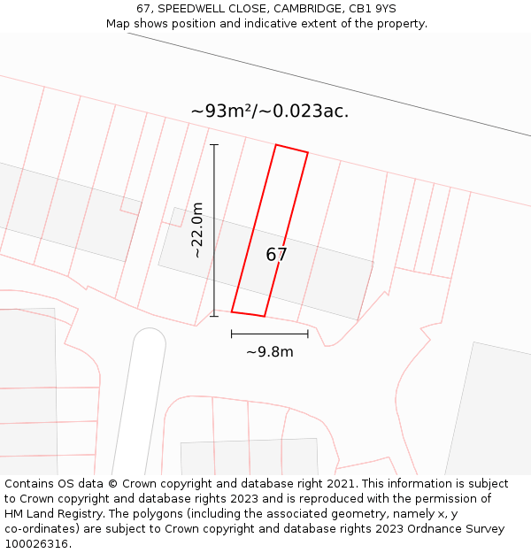 67, SPEEDWELL CLOSE, CAMBRIDGE, CB1 9YS: Plot and title map