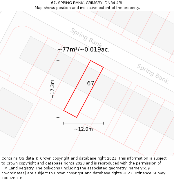 67, SPRING BANK, GRIMSBY, DN34 4BL: Plot and title map