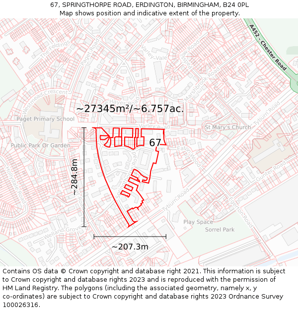 67, SPRINGTHORPE ROAD, ERDINGTON, BIRMINGHAM, B24 0PL: Plot and title map