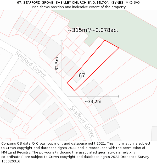 67, STAFFORD GROVE, SHENLEY CHURCH END, MILTON KEYNES, MK5 6AX: Plot and title map