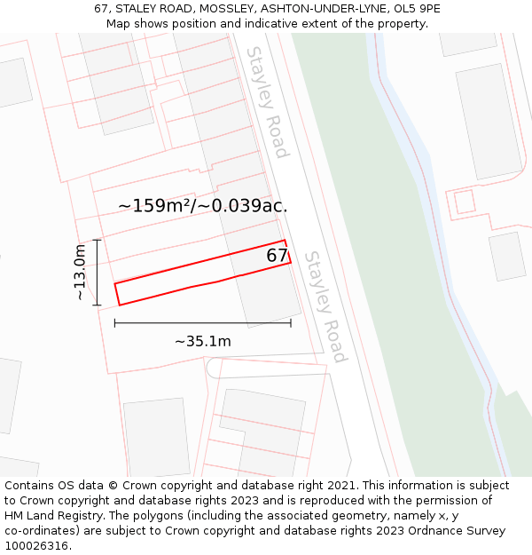 67, STALEY ROAD, MOSSLEY, ASHTON-UNDER-LYNE, OL5 9PE: Plot and title map