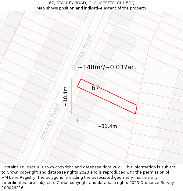 67, STANLEY ROAD, GLOUCESTER, GL1 5DQ: Plot and title map