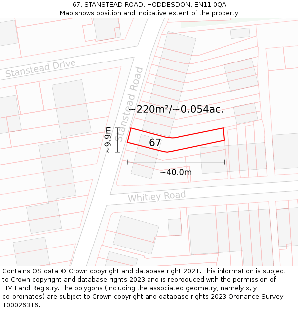 67, STANSTEAD ROAD, HODDESDON, EN11 0QA: Plot and title map
