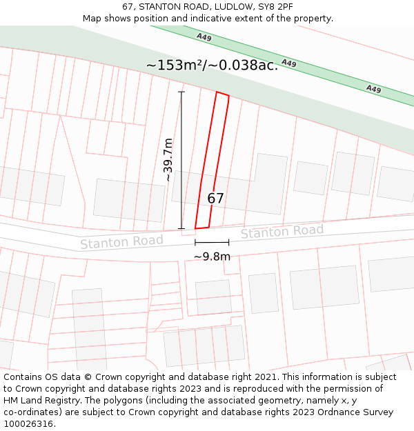 67, STANTON ROAD, LUDLOW, SY8 2PF: Plot and title map