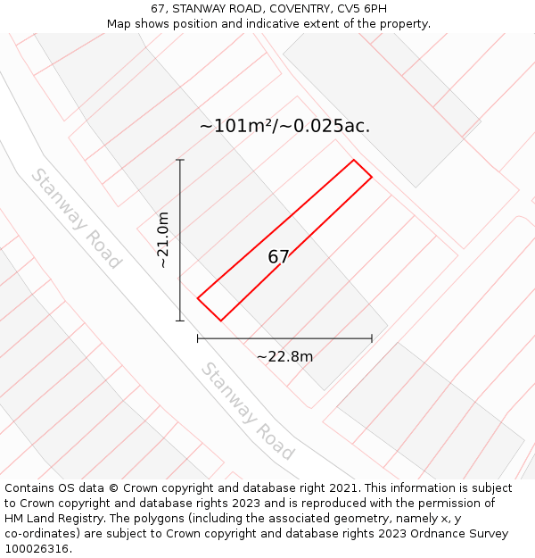 67, STANWAY ROAD, COVENTRY, CV5 6PH: Plot and title map