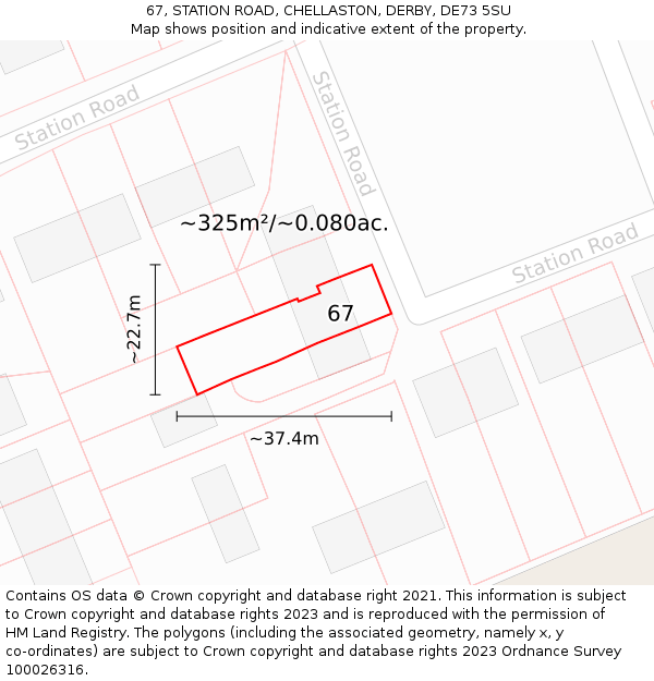 67, STATION ROAD, CHELLASTON, DERBY, DE73 5SU: Plot and title map