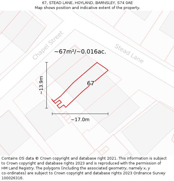 67, STEAD LANE, HOYLAND, BARNSLEY, S74 0AE: Plot and title map
