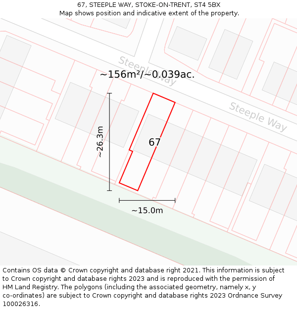 67, STEEPLE WAY, STOKE-ON-TRENT, ST4 5BX: Plot and title map