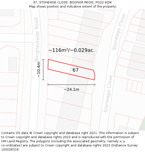 67, STONEAGE CLOSE, BOGNOR REGIS, PO22 9QW: Plot and title map