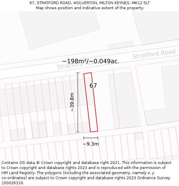 67, STRATFORD ROAD, WOLVERTON, MILTON KEYNES, MK12 5LT: Plot and title map