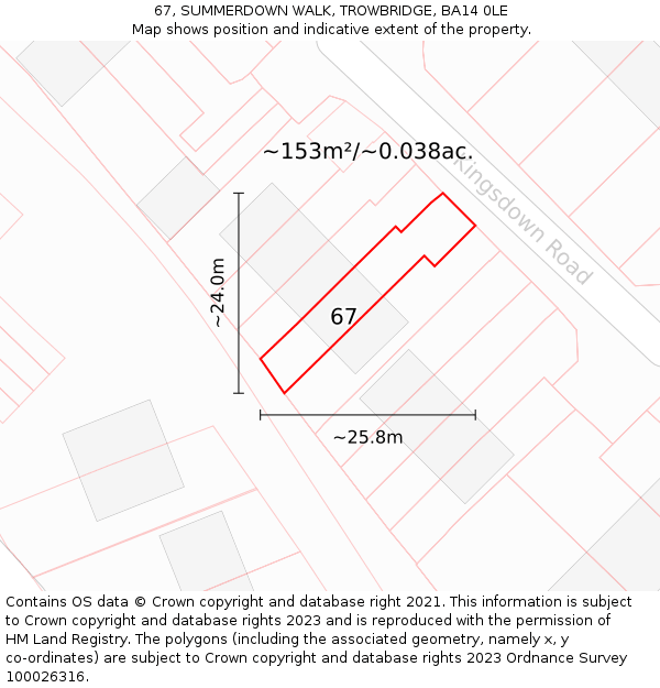 67, SUMMERDOWN WALK, TROWBRIDGE, BA14 0LE: Plot and title map