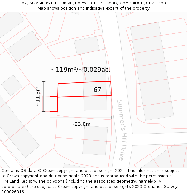 67, SUMMERS HILL DRIVE, PAPWORTH EVERARD, CAMBRIDGE, CB23 3AB: Plot and title map