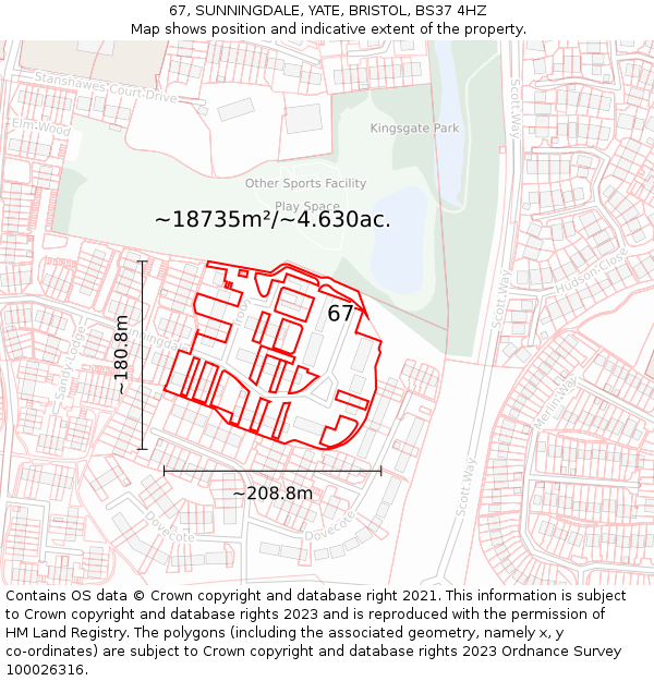 67, SUNNINGDALE, YATE, BRISTOL, BS37 4HZ: Plot and title map