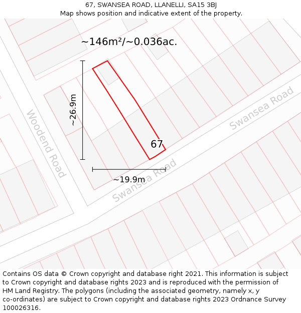 67, SWANSEA ROAD, LLANELLI, SA15 3BJ: Plot and title map