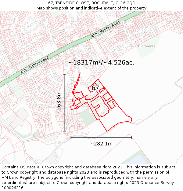 67, TARNSIDE CLOSE, ROCHDALE, OL16 2QD: Plot and title map